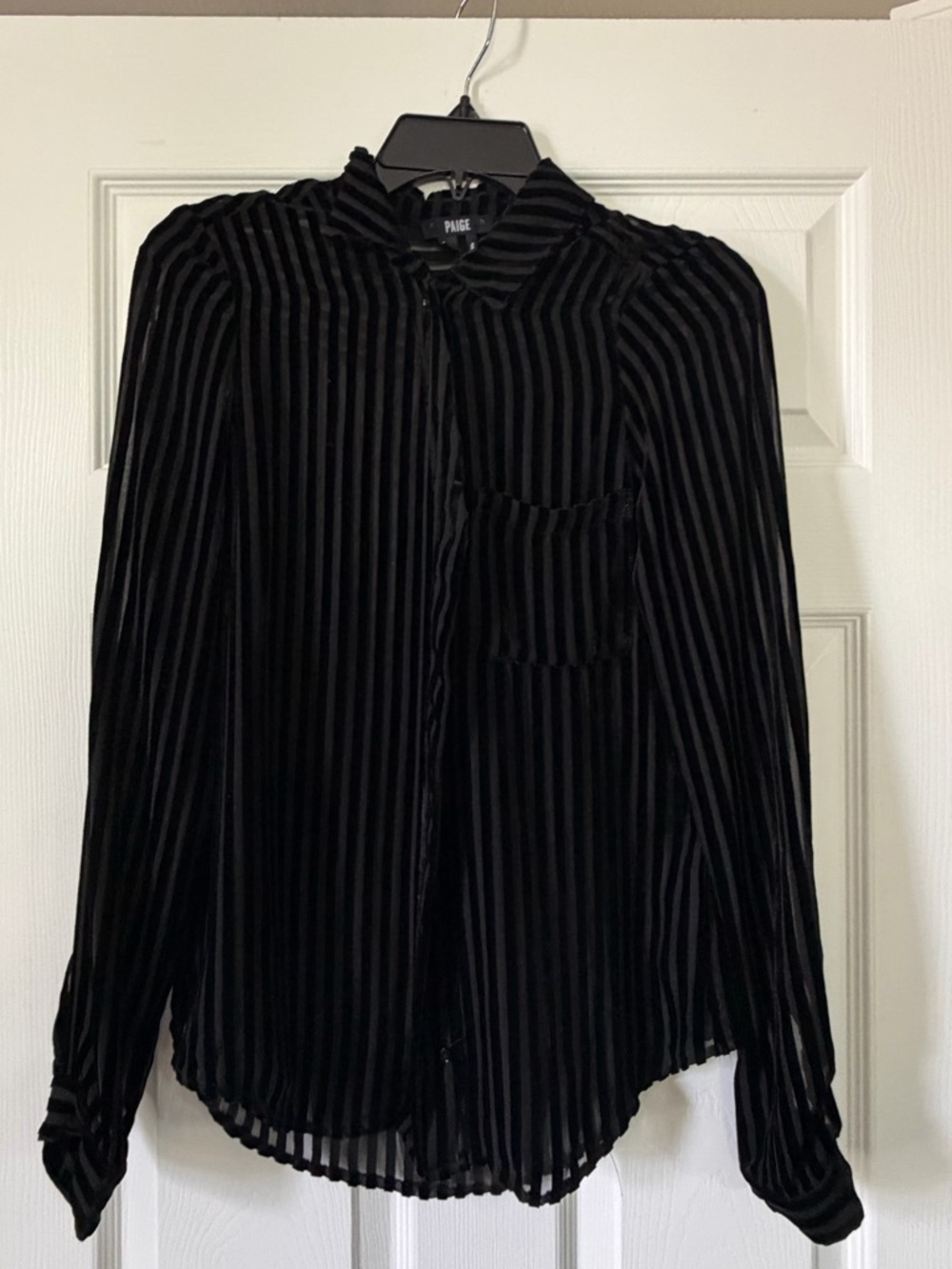 PAIGE Black Striped Velvet Button-Down Shirt
